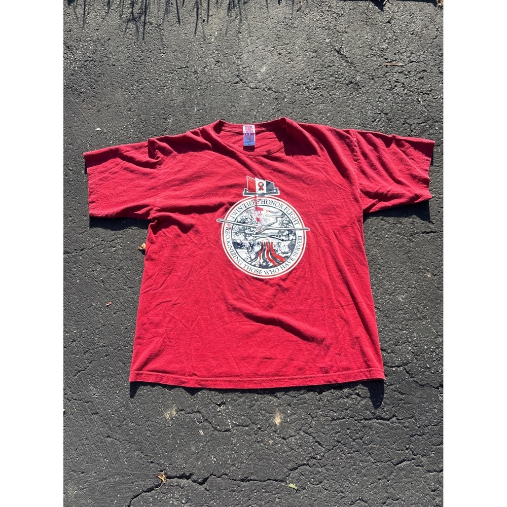 Vintage Honor Flight USA Graphic‎ T Shirt Bayside Made In USA XL Red